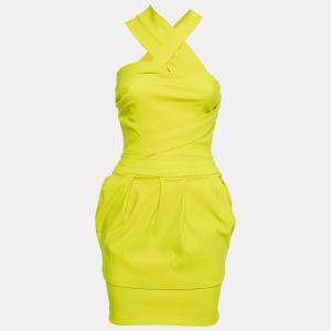 Preen by Thorton Bregazzi Citrus Green Stretch Sateen Cocktail Dress S 