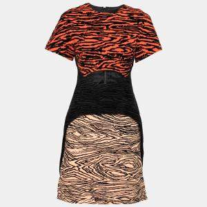 Proenza Schouler Multicolor Tiger Stripe Flocked Print Cut Out Dress S