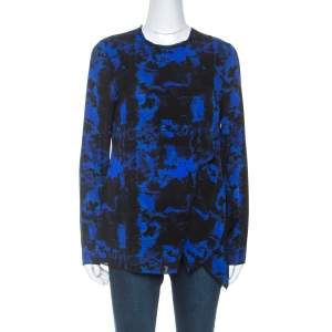 Proenza Schouler Indigo Graffiti Print Silk Layered Top S