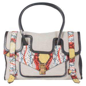Pre Owned Proenza Schouler Multicolor Canvas/Leather and Python Embossed Leather Medium PS1 Keepall Bag