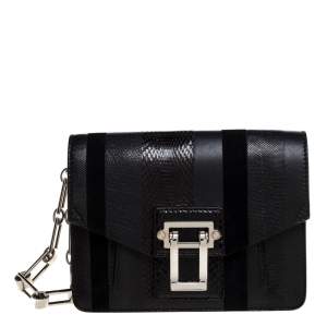 Pre Owned Proenza Schouler Black Leather, Suede and Snakeskin Wristlet Clutch