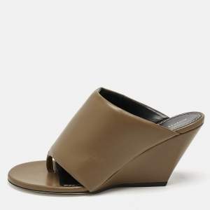 Proenza Schouler Brown Leather Slant Wedge Tong Sandals Size 37.5