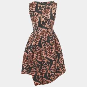 Proenza Schouler Black Printed Synthetic Asymmetric Midi Dress S