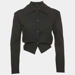 Proenza Schouler Black Gabardine Raw Hem Cropped Jacket S
