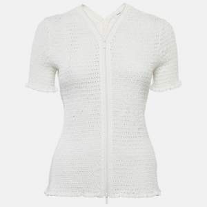 Pre Owned Proenza Schouler White Broderie Anglaise Shirring Top M
