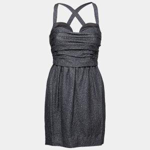 Proenza Schouler Slate Grey Lurex Insert Silk and Wool Draped Front Bustier Dress S