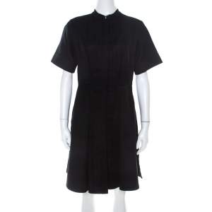 Proenza Schouler Black Cotton Pleated Button Front A Line Dress M 