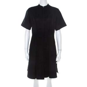 Pre Owned Proenza Schouler Black Cotton Pleated Button Front A Line Dress M 