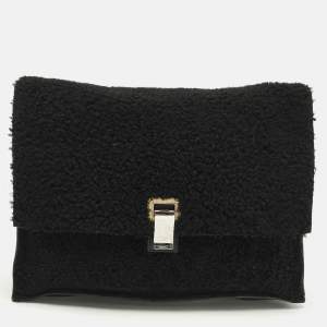 Pre Owned Proenza Schouler Lunch Black Faux Shearling Clutch