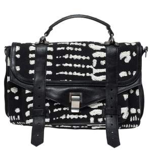 Pronza Schouler Black/White Leather and Canvas Medium PS1 Top Handle Bag