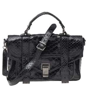Proenza Schouler Black Python Leather Tiny PS1 Top Handle Bag