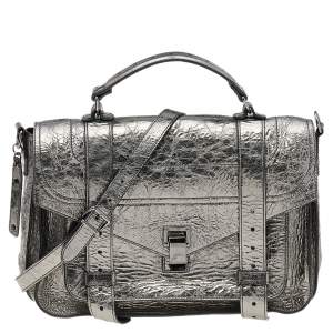 Proenza Schouler Metallic Silver Leather Medium PS1 Top Handle Bag