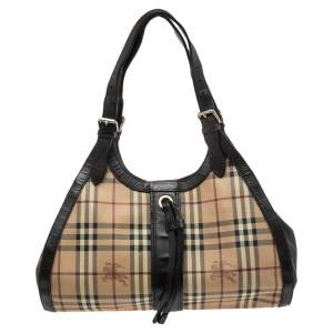 Burberry Brown/Beige Haymarket Check PVC and Leather Hobo