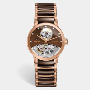 Rado Brown High-Tech Ceramic Stainless Steel Centrix Open Heart R30248712 Women's Wristwatch 33 mm