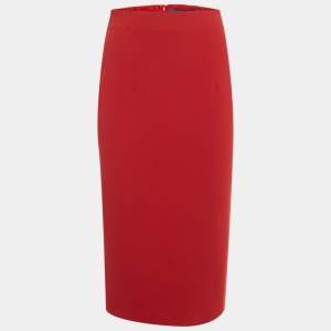 Pre Owned Ralph Lauren Collection Red Stretch Wool Pencil Skirt S