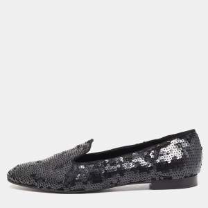 Ralph Lauren Collection Black Sequins Slip On Smoking Slipper Size 40
