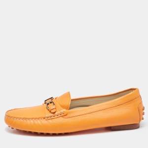 Ralph Lauren Collection Orange Leather Slip On Loafers Size 40.5
