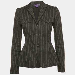 Ralph Lauren Collection Black Stripe Linen and Wool Single Breasted Blazer S