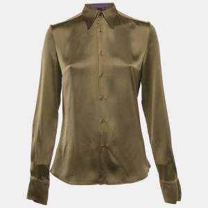 Pre Owned Ralph Lauren Collection Olive Green Satin Back Open Shirt S