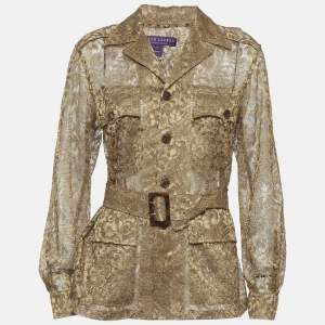 Pre Owned Ralph Lauren Collection Gold Lace Belted Sheer Shirt M