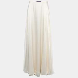 Ralph Lauren Collection Off-White Silk Satin Flared Maxi Skirt M