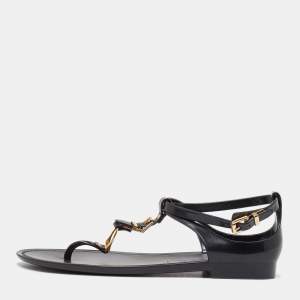 Ralph Lauren Black Jelly Karly T-Strap Flat Sandals Size 38.5