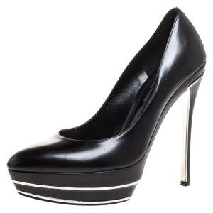 Ralph Lauren Black Leather Platform Pumps Size 39.5