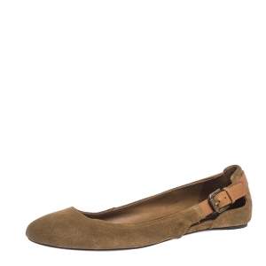 Ralph Lauren Collection Brown Suede and Leather Ballet Flats Size 41