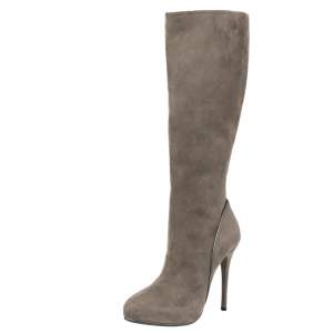 Pre Owned Ralph Lauren Grey Suede Heel High Boots Size 38.5