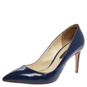 Ralph Lauren Collection Blue Patent Leather Armissa Pointed Toe Pumps Size 40