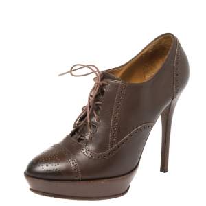 Ralph Lauren Brown Leather Brogue Platform Booties Size 38.5