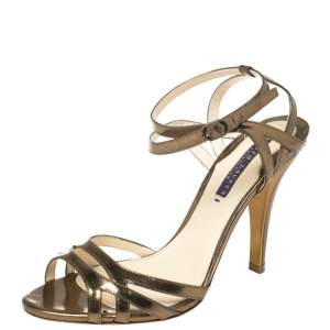Pre Owned Ralph Lauren Collection Metallic Bronze Leather Ankle Strap Sandals Size 37