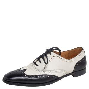 Pre Owned Ralph Lauren Collection White/Black Brogue Leather Oxfords Size 37.5