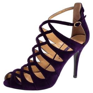 Ralph Lauren Collection Purple Suede Caged Ankle Strap Sandals Size 39.5