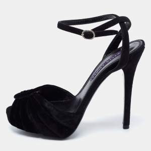 مملوكة مسبقًا Ralph Lauren Collection Black Velvet Platform Ankle Strap  Sandals Size 37