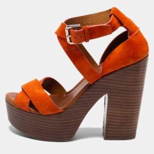 Ralph Lauren Collection Orange Suede Alannah Sandals Size 37