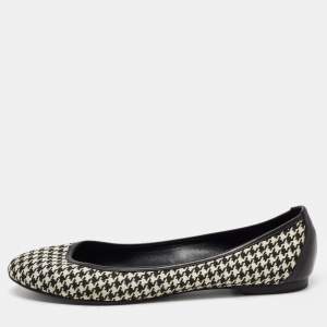 Pre Owned Ralph Lauren Collection Black/White Leather and Canvas Ballet Flats Size 37.5