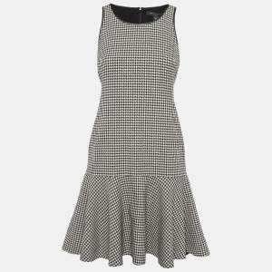 Ralph Lauren Black/White Houndstooth Wool Flounce Mini Dress S