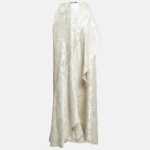 Ralph Lauren Cream Floral Lamé Jacquard Ruffled Maxi Skirt M