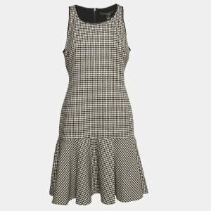 Ralph Lauren Black/White Houndstooth Wool Flounce Mini Dress M