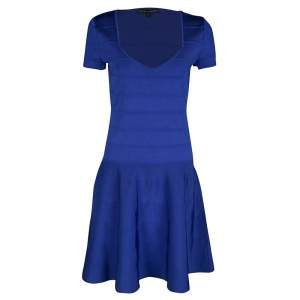 Pre Owned Ralph Lauren Sapphire Blue Short Sleeve Bandage Skater Dress L