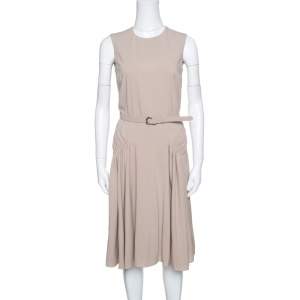 Pre Owned Ralph Lauren Brown Wool Gathered Belted Louisa Dress S