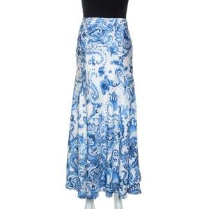 Ralph Lauren White and Blue Paisley Print Silk Bria Maxi Skirt M