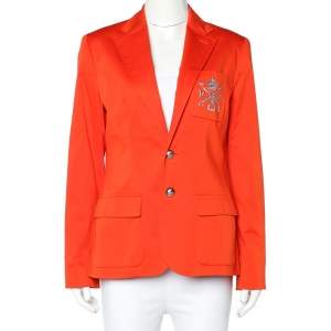Pre Owned Ralph Lauren Tropic Orange Cotton Crest Detail Blazer M