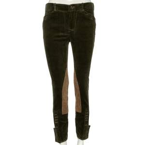 Pre Owned Ralph Lauren Green Corduroy & Suede Patch Detail Polo Pants M