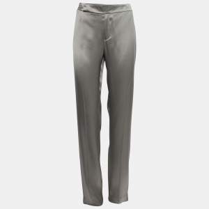 Pre Owned Ralph Lauren Grey Satin Silk Tailored Pant L
