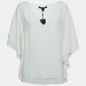 Pre Owned Ralph Lauren White Silk Ruffled Blouse L