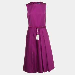 Ralph Lauren Purple Crepe Sleeveless Belted Cadence Dress M