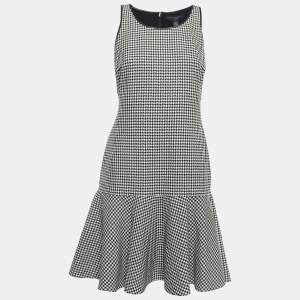 Ralph Lauren Black/White Houndstooth Pattern Wool Flounce Mini Dress M