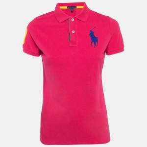 Pre Owned Ralph Lauren Pink Embroidered Cotton Pique Polo T-Shirt S